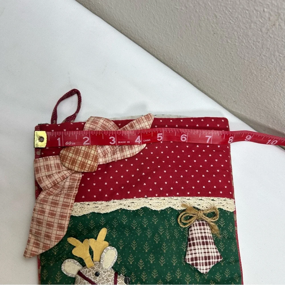 Vintage Handmade 3D Quilted Grandmacore‎ Country House Santa & Reindeer Stocking